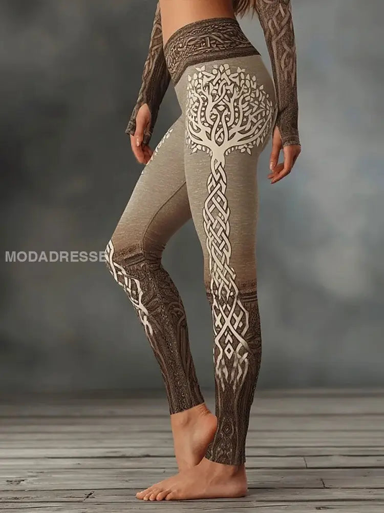 Kvinnors vikinga träd i livet Leggings brun / S