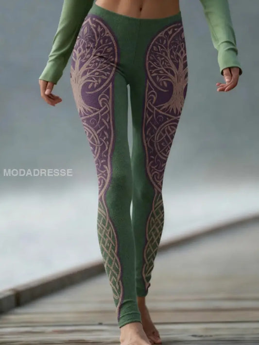 Kvinnors vikinga träd liv Gradient Velvet Leggings mörkt / S