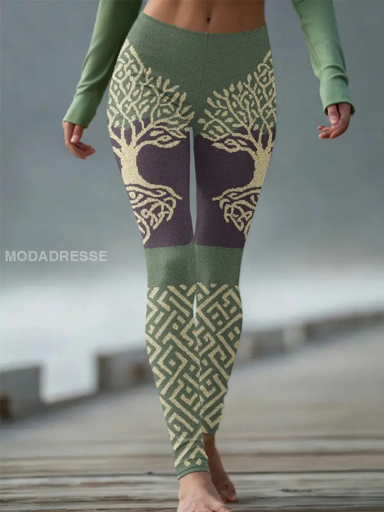 Kvinnors vikinga träd liv Gradient Velvet Leggings mörkt / S