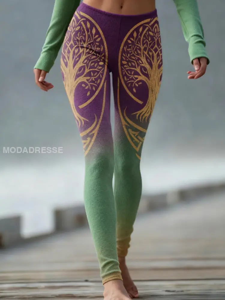 Kvinnors vikinga träd liv Gradient Velvet Leggings mörkt / S