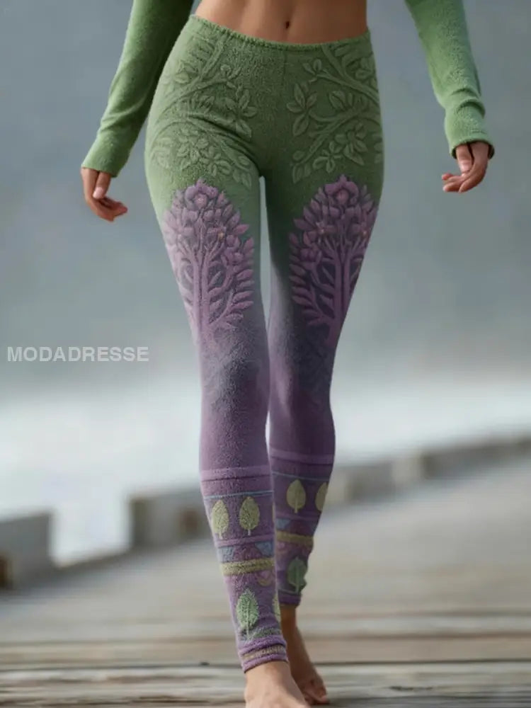 Kvinnors vikinga träd liv Gradient Velvet Leggings mörkt / S