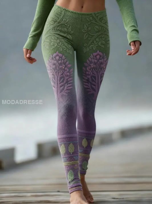 Kvinnors vikinga träd liv Gradient Velvet Leggings mörkt / S