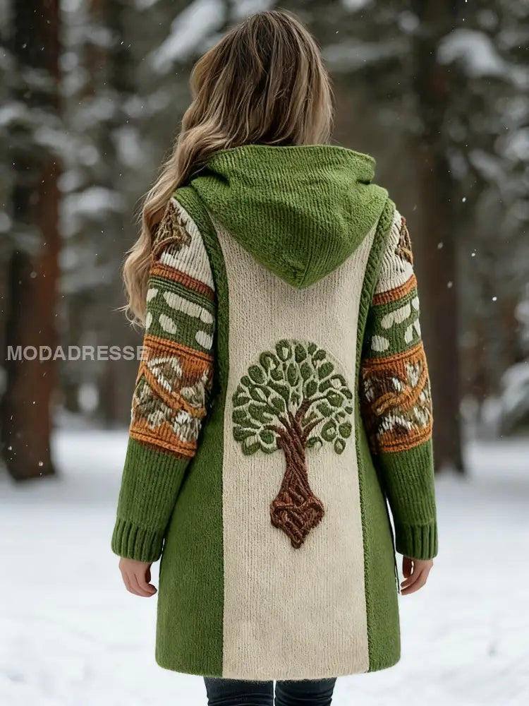 Kvinnors vikinga träd livsmönster Gradient Cardigan Sticka jacka grönt / S