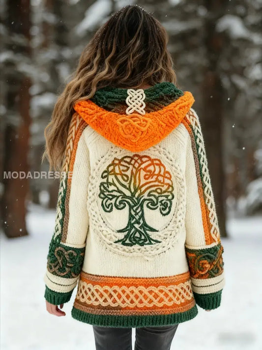 Kvinnors vikinga träd livsmönster Gradient Cardigan Sticka jacka oräng / S