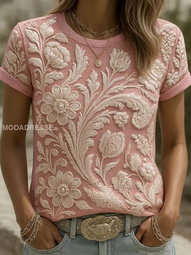 Kvinnors Vintage Floral Art Print T-shirt A / S