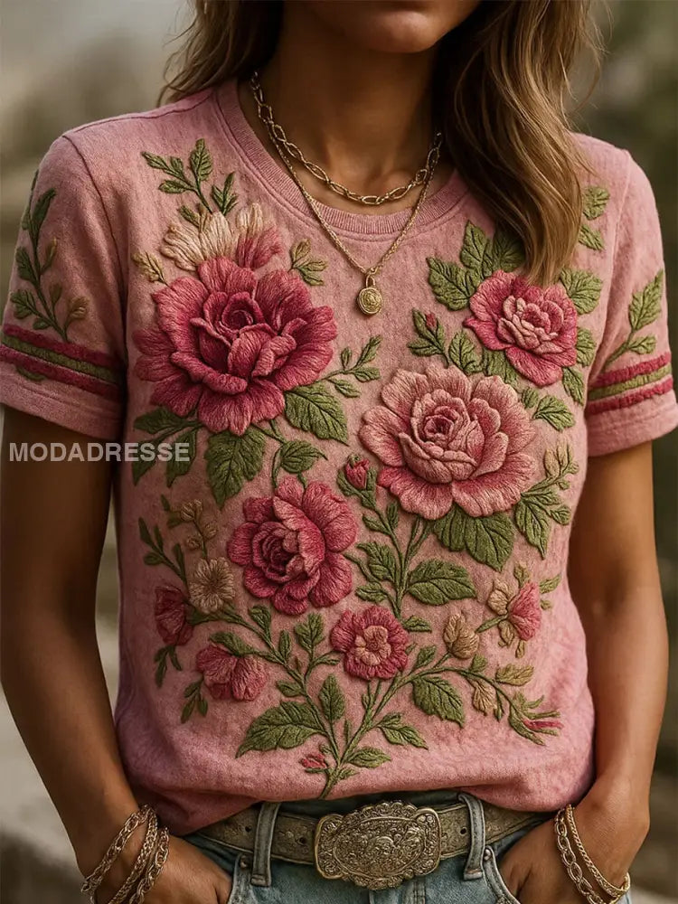 Kvinnors Vintage Floral Art Print T-shirt A / S