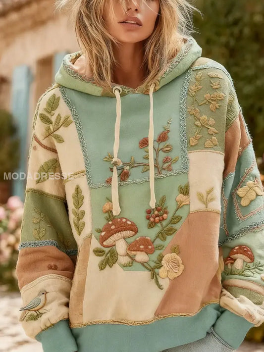 Kvinnors Vintage Floral Print Comfort Hooded Sweatshirt A / S