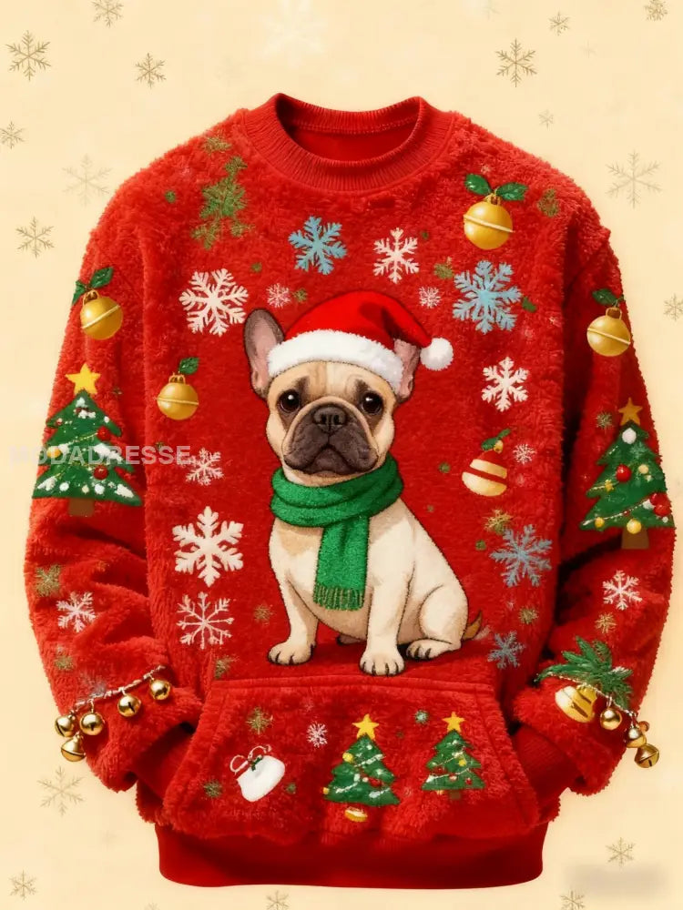 Kvinnors vintage julhund Printed Sweatshirt röd / S