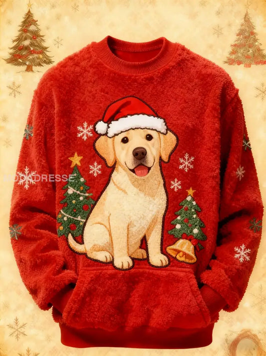 Kvinnors vintage julhund Printed Sweatshirt röd / S