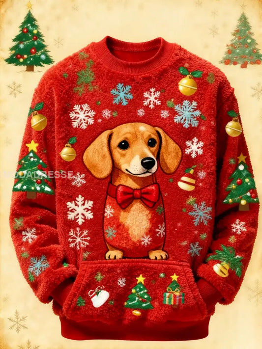 Kvinnors vintage julhund Printed Sweatshirt röd / S
