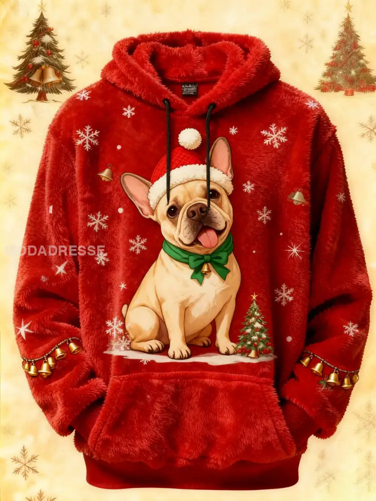 Kvinnors Vintage Julhund Tryckt Hoodie Tryckt röd / S