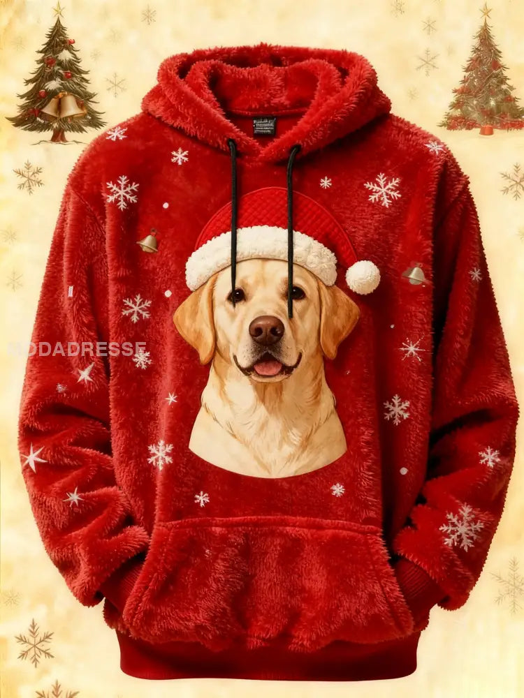 Kvinnors Vintage Julhund Tryckt Hoodie Tryckt röd / S
