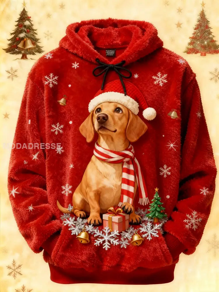 Kvinnors Vintage Julhund Tryckt Hoodie Tryckt röd / S