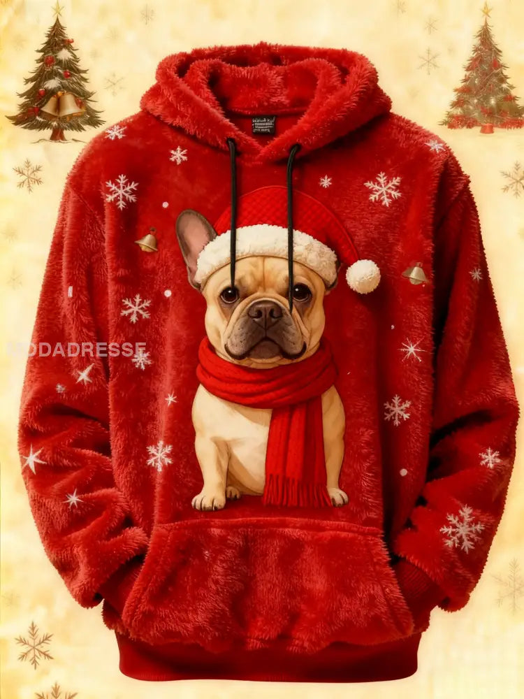 Kvinnors Vintage Julhund Tryckt Hoodie Tryckt röd / S