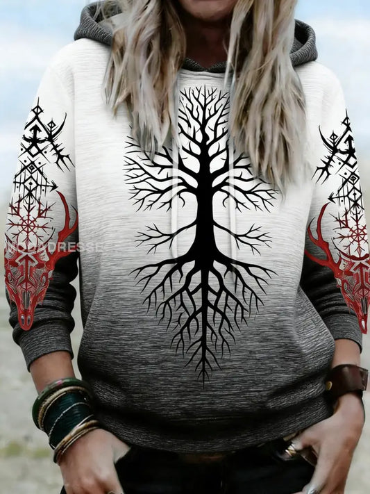Kvinnors Vintage Nordic Viking konst tryckt huvad som bild / S