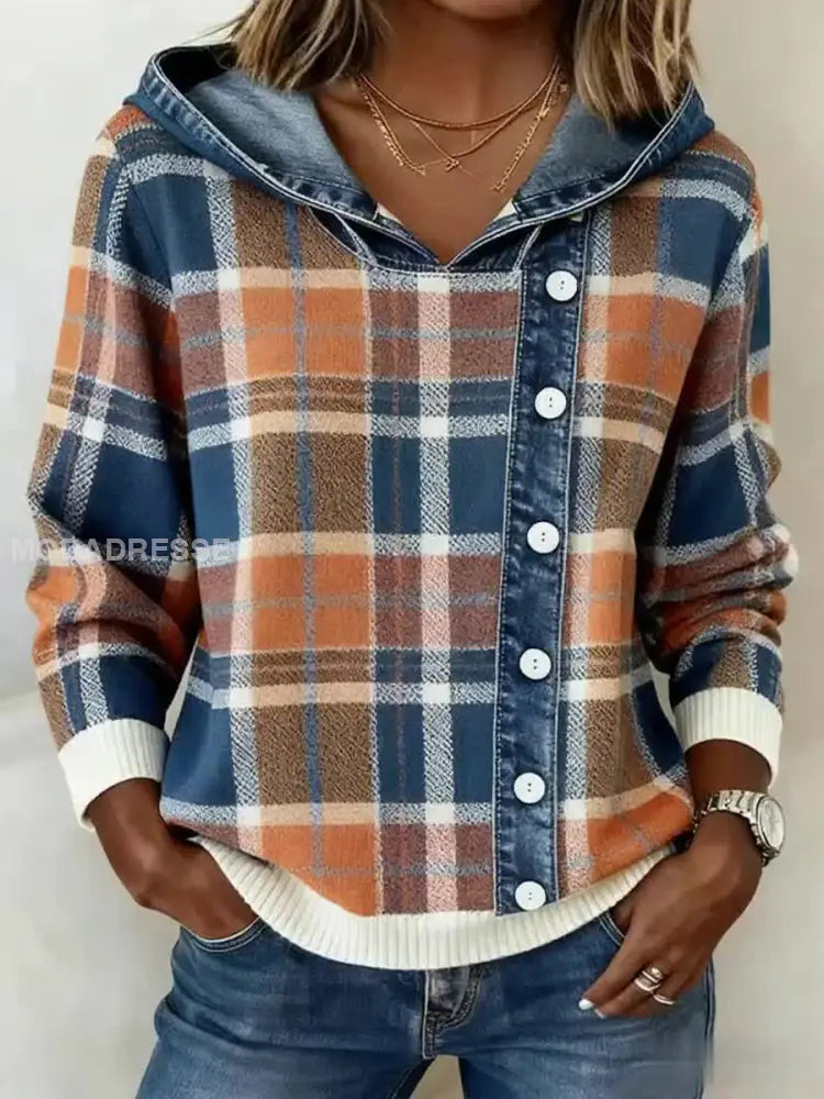 Kvinnors Vintage Plaid mönster mönster Konst Hoodie som bild / S