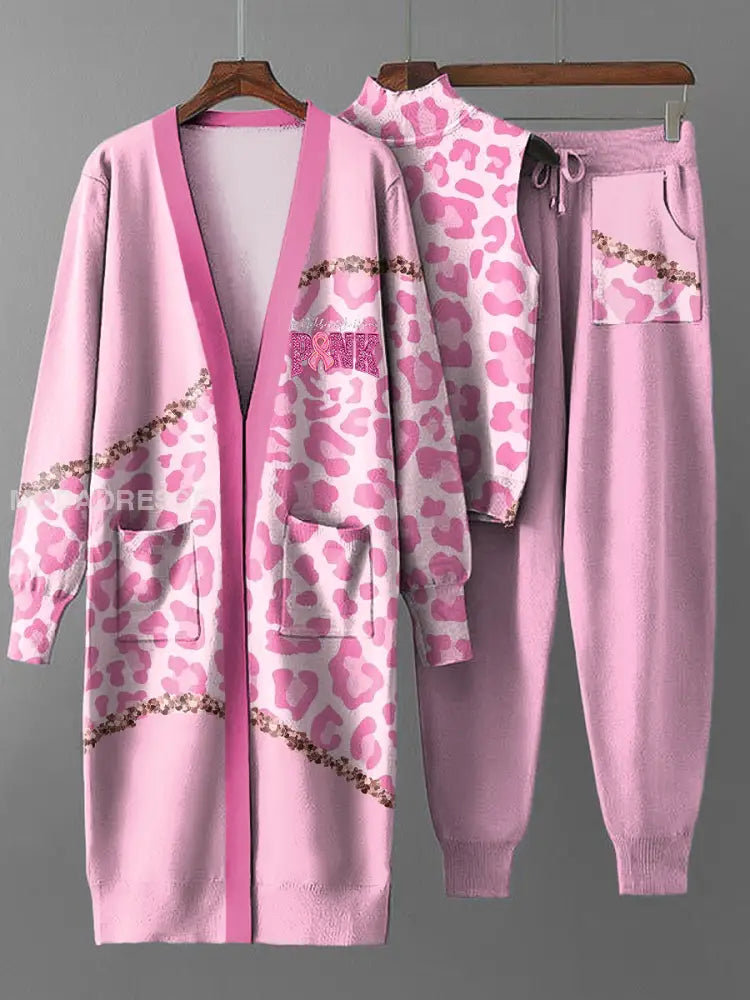 Kvinnors Vintage rosa leopard utskrift rock stick tre stycken set flerlog / S