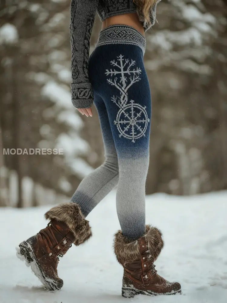 Kvinnors Vintage Vegvisir Celtic Knop träd liv Gradient Sport Stretch Leggings blå / S