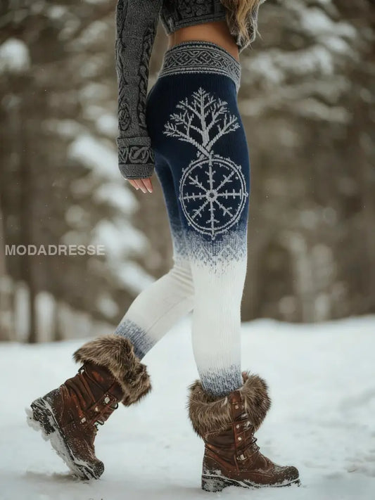 Kvinnors Vintage Vegvisir Celtic Knop träd liv Gradient Sport Stretch Leggings blå sjöfart / S
