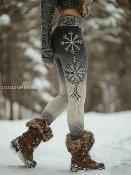 Kvinnors Vintage Vegvisir Celtic Knop träd liv Gradient Sport Stretch Leggings grå / S