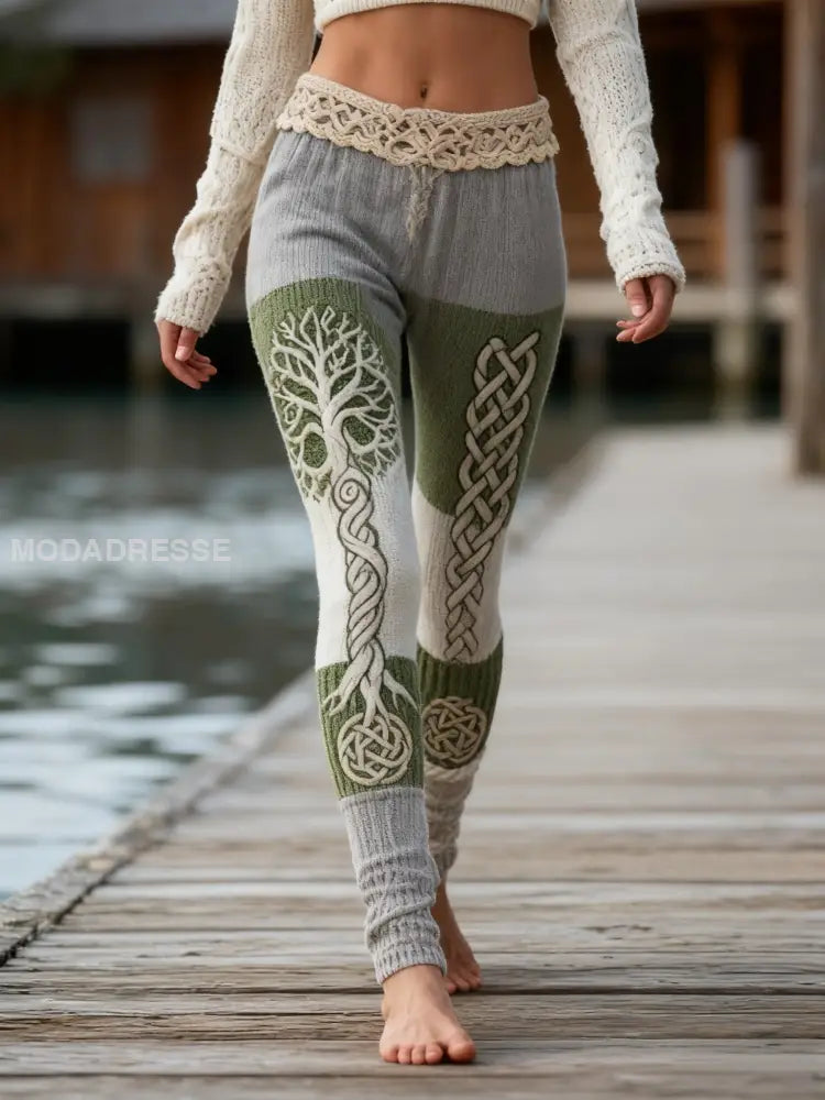 Kvinnors Vintage Viking keltisk knop träd liv Gradient Sport Stretch Leggings grå / S