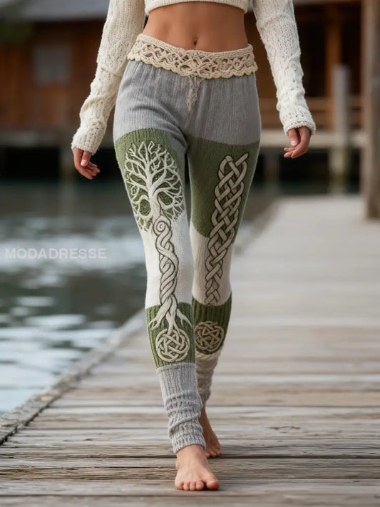 Kvinnors Vintage Viking keltisk knop träd liv Gradient Sport Stretch Leggings grå / S