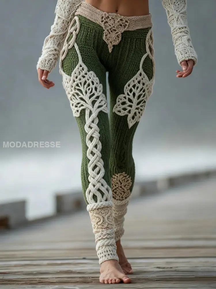 Kvinnors Vintage Viking keltisk knop träd liv Gradient Sport Stretch Leggings grönt / S