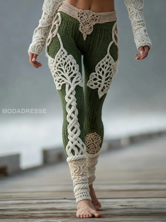 Kvinnors Vintage Viking keltisk knop träd liv Gradient Sport Stretch Leggings grönt / S