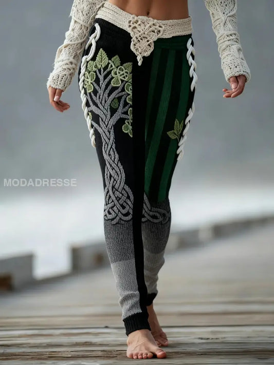 Kvinnors Vintage Viking keltisk knop träd liv Gradient Sport Stretch Leggings grönt / S