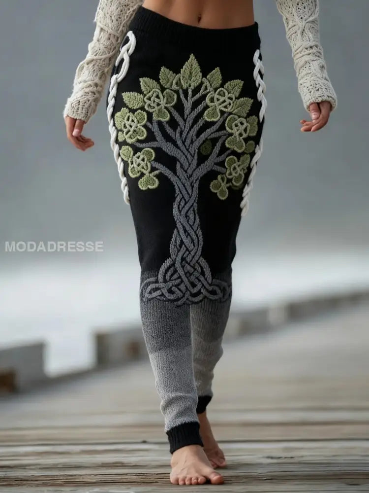 Kvinnors Vintage Viking keltisk knop träd liv Gradient Sport Stretch Leggings svart / S