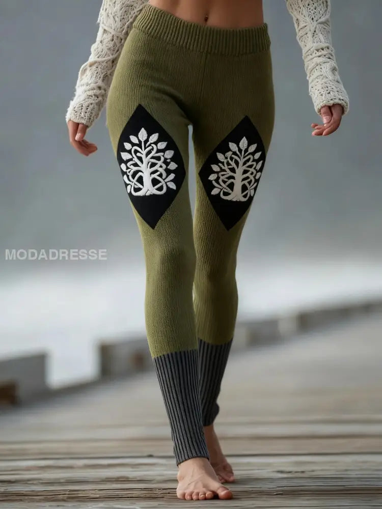 Kvinnors Vintage Viking keltisk knop träd livets sport Stretch leggings grönt / S