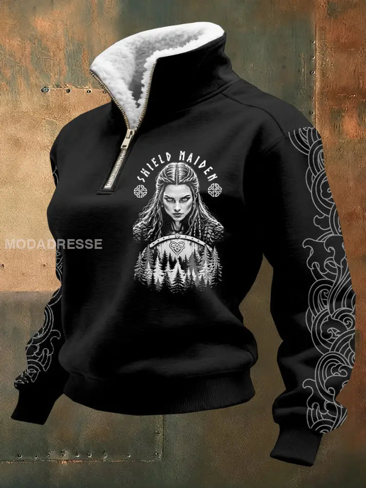 Kvinnors Vintage Viking Print Casual Sweatshirt som bild / M