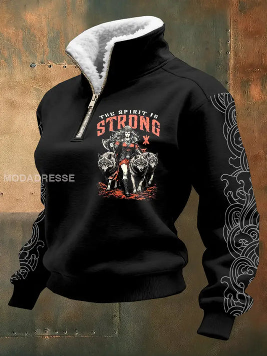Kvinnors Vintage Viking Print Casual Sweatshirt som bild / M