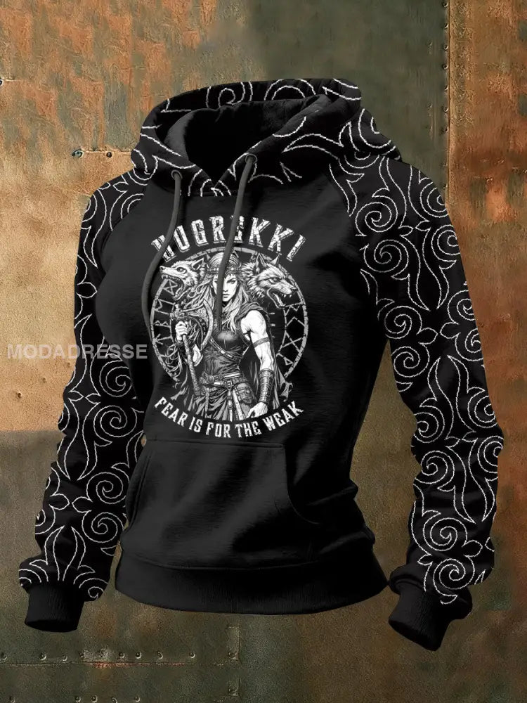 Kvinnors Vintage Viking Print Casual Sweatshirt som bild / S