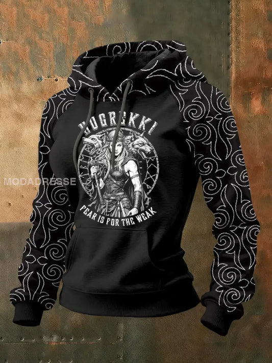 Kvinnors Vintage Viking Print Casual Sweatshirt som bild / S