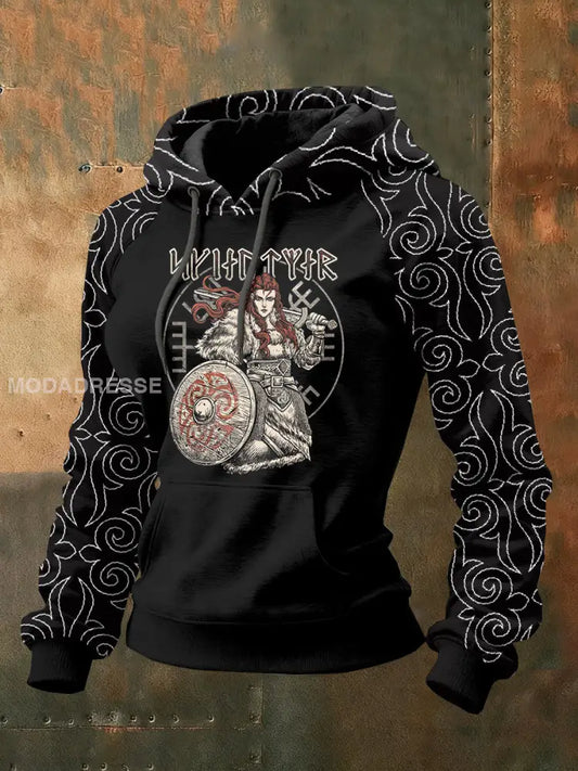 Kvinnors Vintage Viking Print Casual Sweatshirt som bild / S