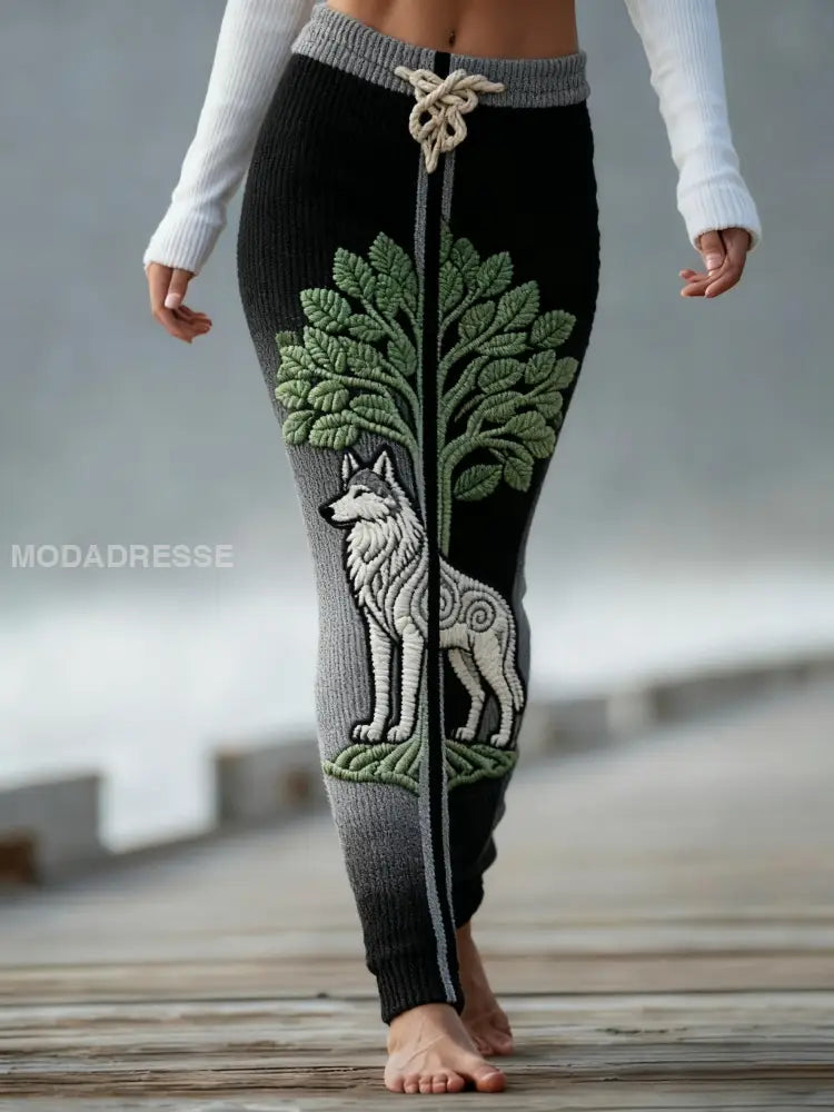 Kvinnors Vintage Viking Wolf Celtic Knop träd liv gradient Sport Stretch Leggings svart / S