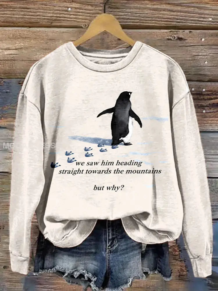 Kvins Nihilist Penguin Inspirerad konst Print Sweatshirt Aprikot / S
