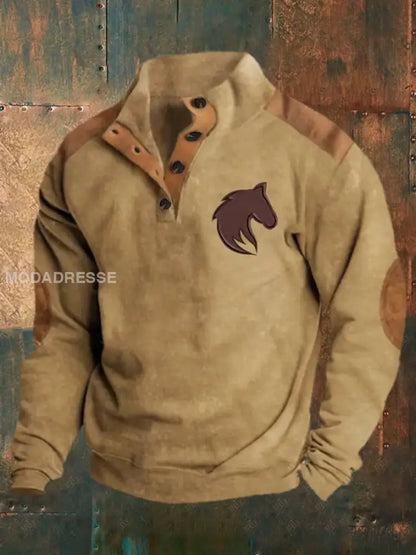 Langermet genser med westernmotiv for herrer Khaki / S Bestseller