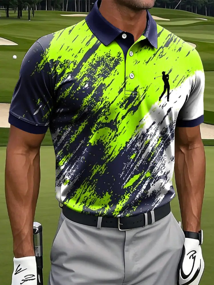 Män Retro Abstract Graffiti Färgglada konst Tryckt Casual Business Polo tröj flerlog / S