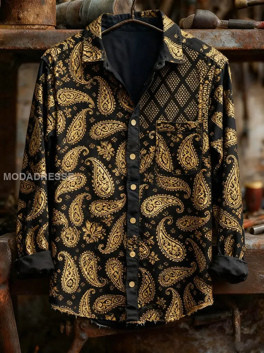 Män Retro konst Print Casual Bekväm lång ärm skjjorta A / S