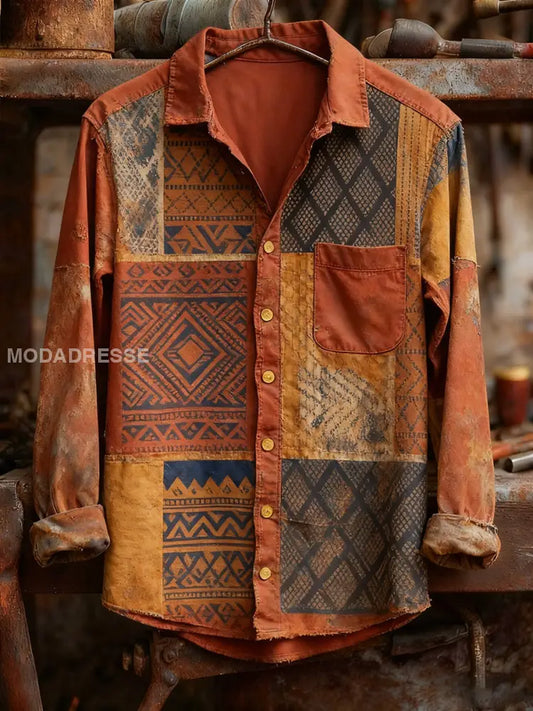 Män Retro konst Print Casual Bekväm lång ärm skjjorta A / S