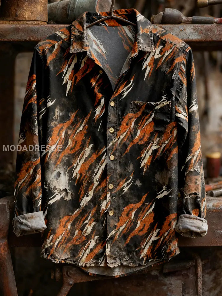 Män Retro konst Print Casual Bekväm lång ärm skjjorta A / S