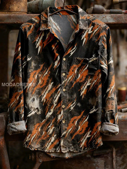 Män Retro konst Print Casual Bekväm lång ärm skjjorta A / S