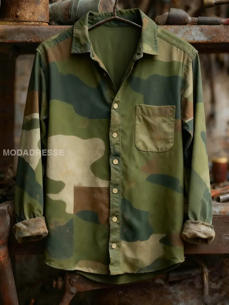 Män Retro konst Print Casual Bekväm lång ärm skjjorta A / S