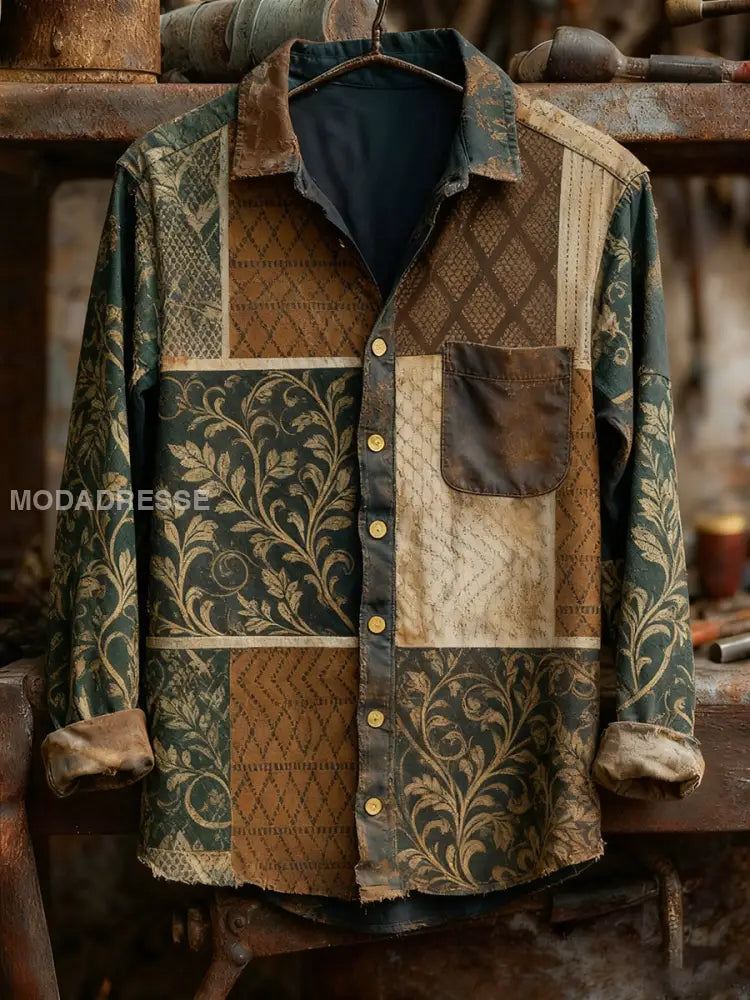 Män Retro konst Print Casual Bekväm lång ärm skjjorta A / S