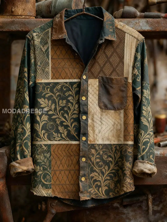 Män Retro konst Print Casual Bekväm lång ärm skjjorta A / S