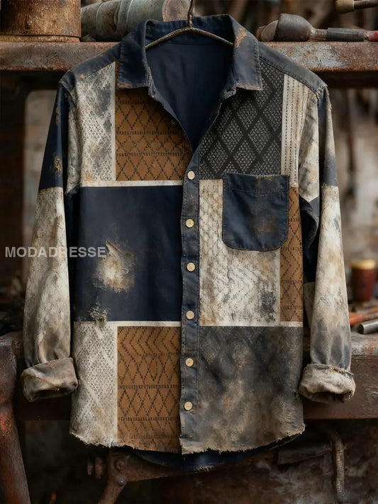 Män Retro konst Print Casual Bekväm lång ärm skjjorta A / S