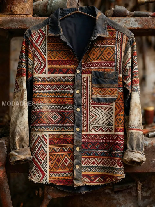Män Retro konst Print Casual Bekväm lång ärm skjjorta A / S