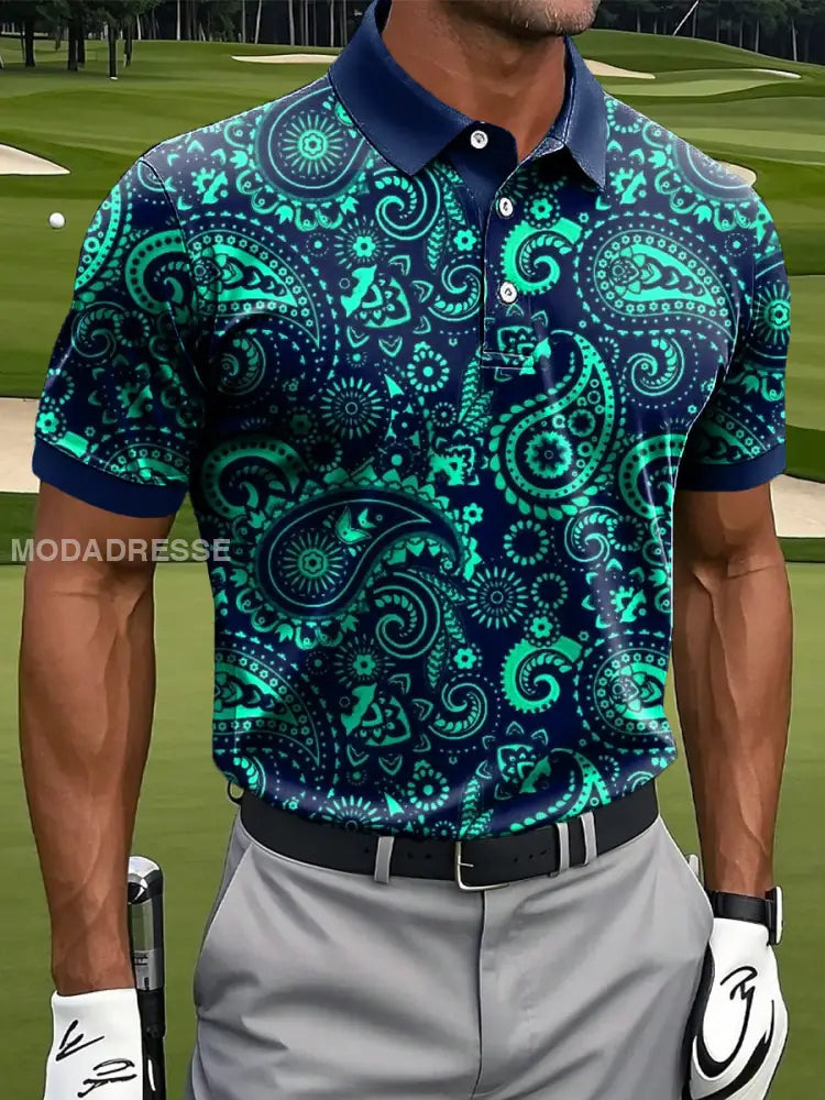 Män Retro Paisley Konst Skriv ut Casual Business Polo tröj S